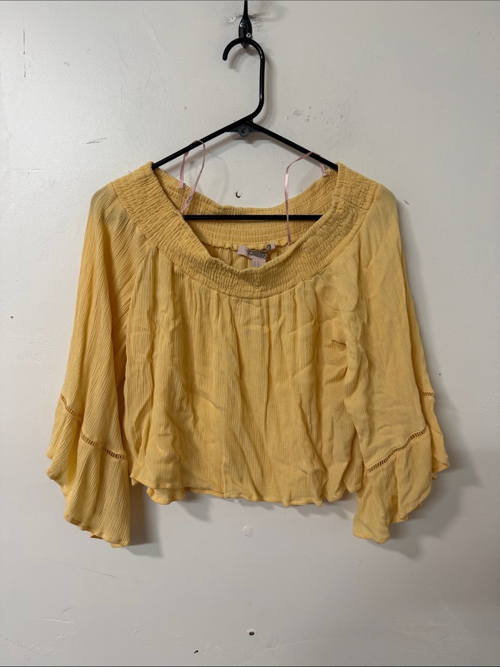 Women’s Yellow Smocked-Off Shoulder Peasant Top Y2K